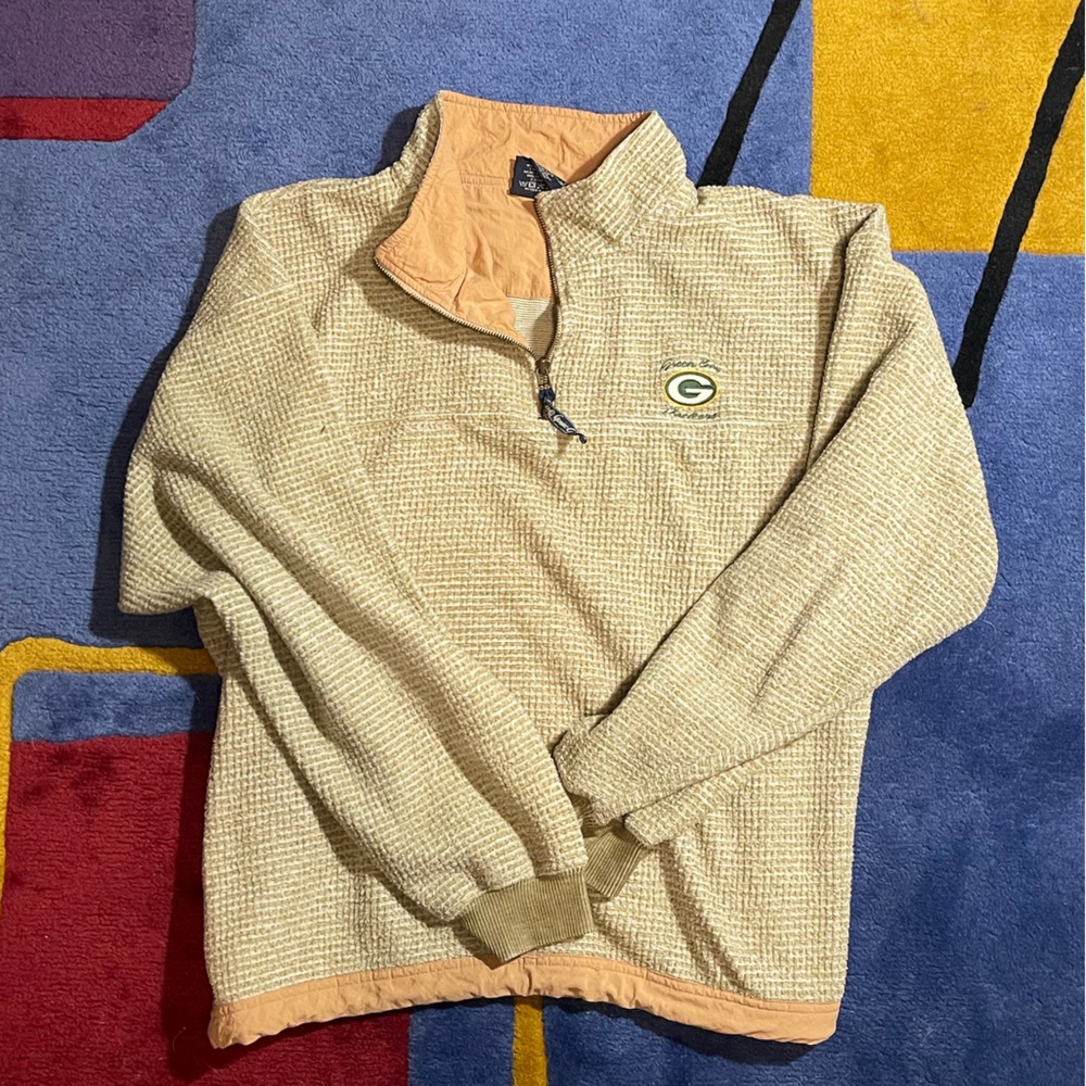 Lee Sport Green Bay Packers Beige Quarter-Zip Pullover with Logo